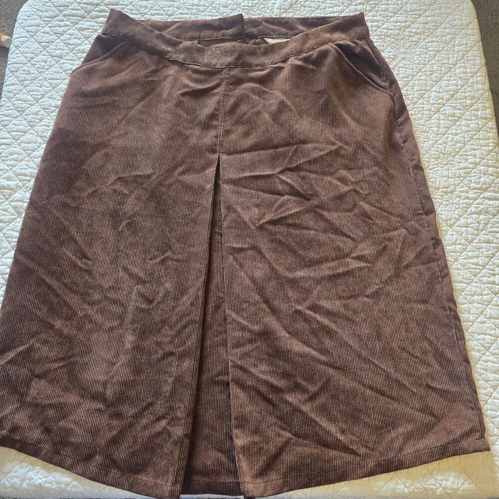 Christopher & Banks Brown Corduroy Skirt Size 16 W Front Kick Pleat